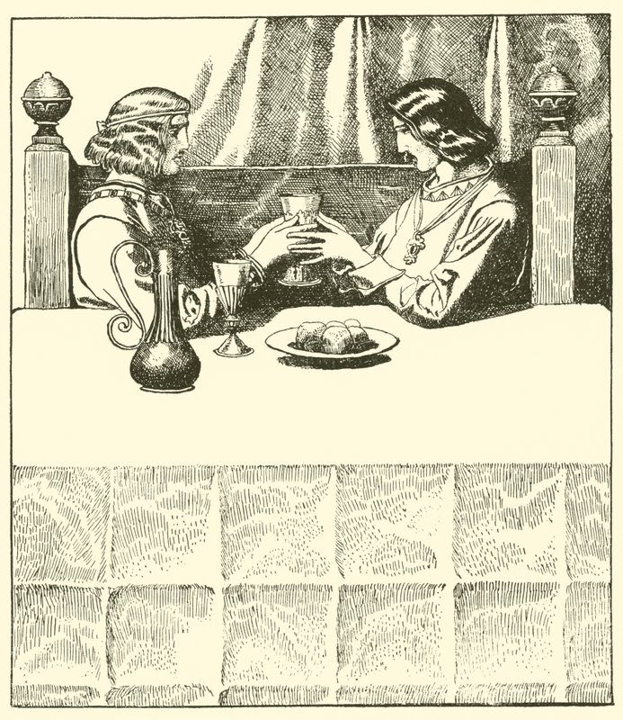 Sir Tristram zit met Sir Launcelot door after Howard Pyle