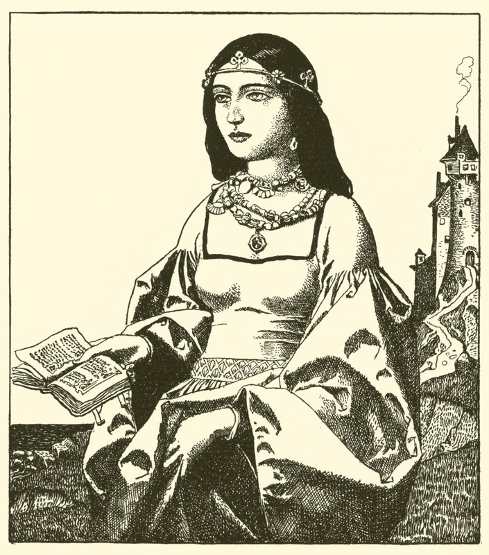 De Dame Belle Isoult door after Howard Pyle