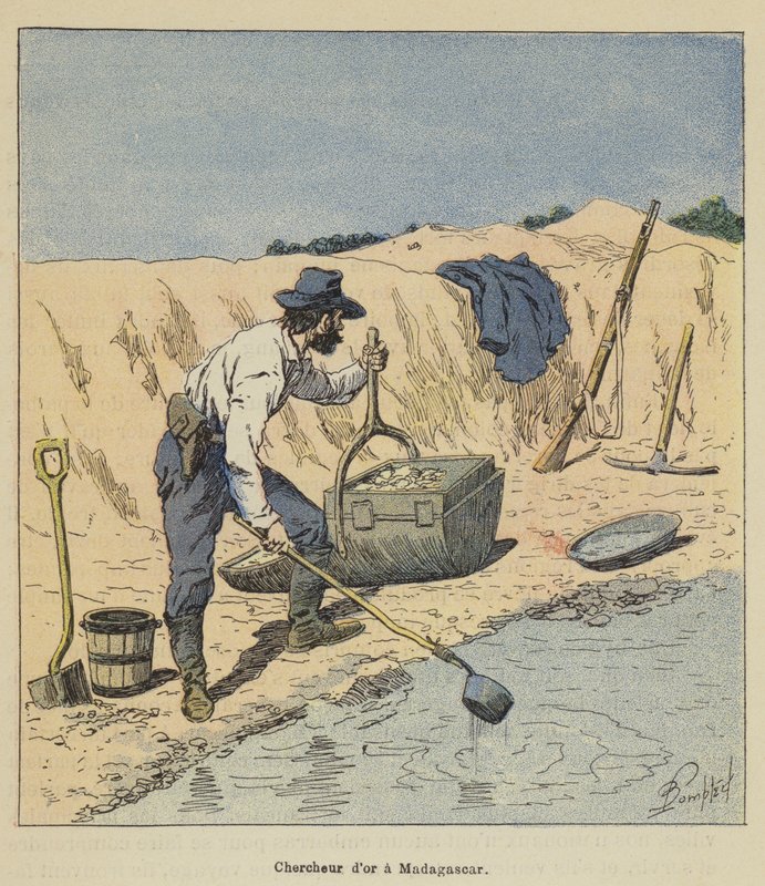 Goudzoeker in Madagaskar door after Louis Charles Bombled