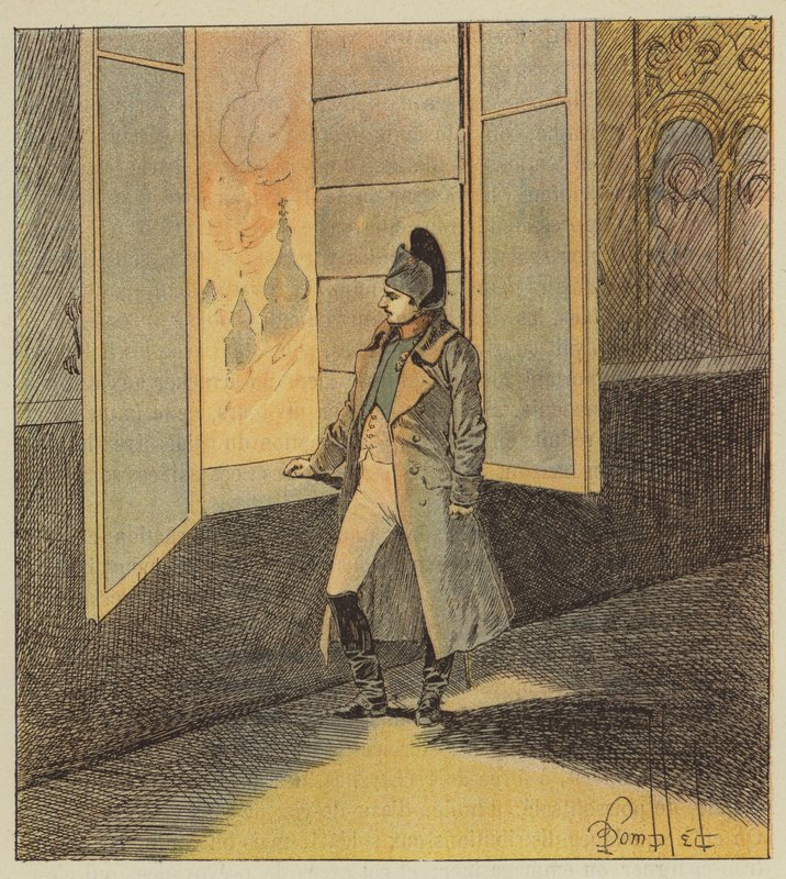 Napoleon aanschouwt de brand van Moskou door after Louis Charles Bombled