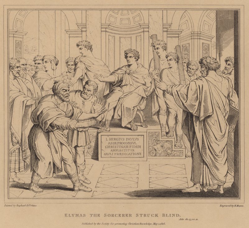 Elymas de Tovenaar wordt Blind, Handelingen door after Raphael
